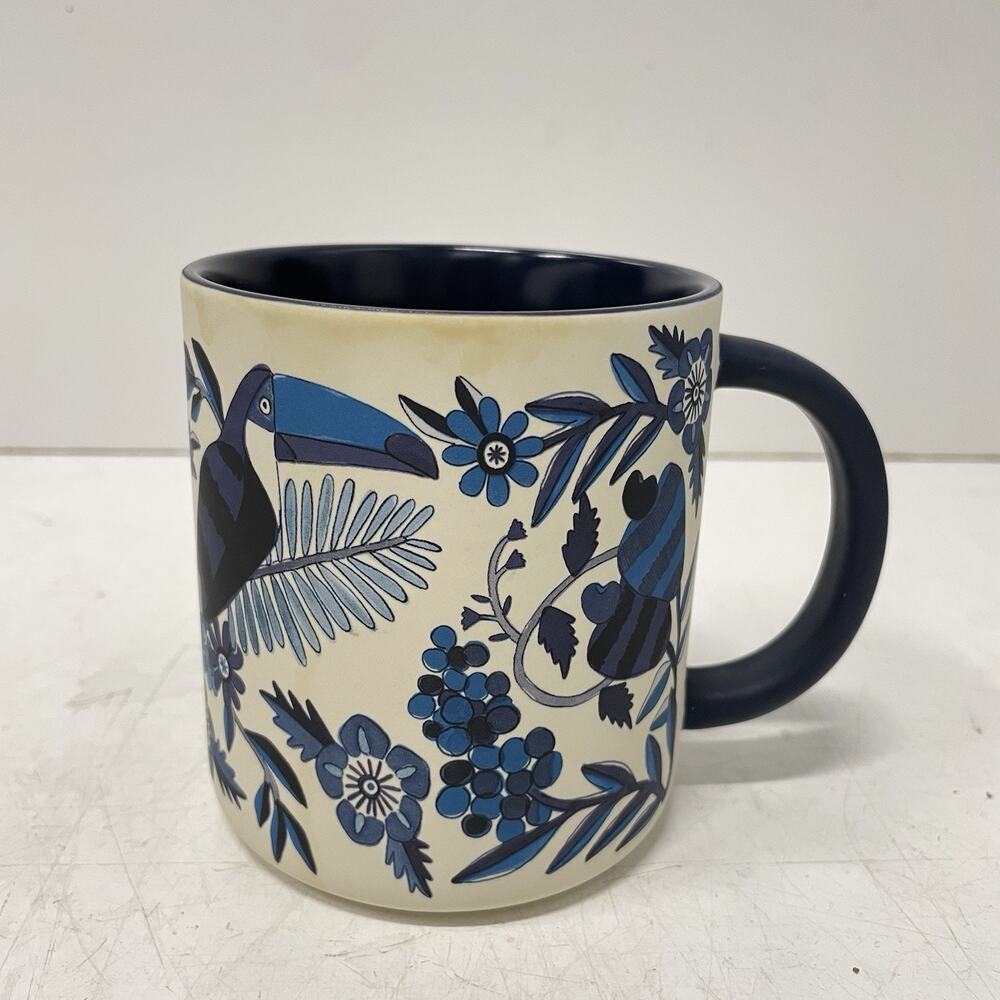 Starbucks Farm Rio Blue Floral Bird Lenco Azulejo Mug 14oz *Stained Rim